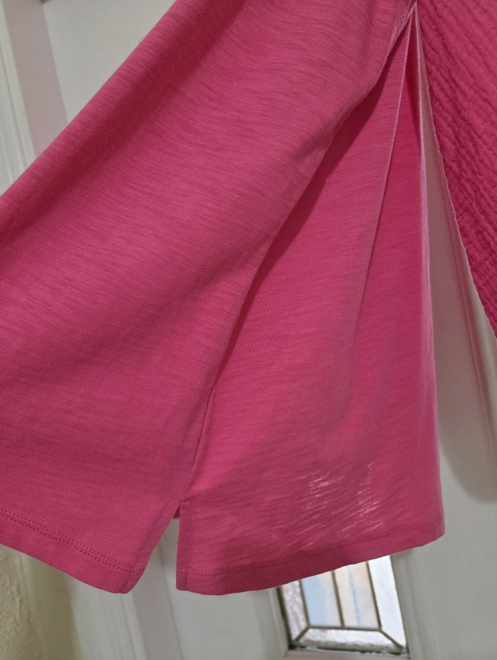 Belle Beach By KIM Gravel Vibrant Pink V-Neck Slub Knit Gauze Top Size XL...NWOT - Picture 4 of 6